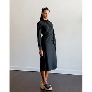 Xirena McCallister Poplin Cotton Wrap Midi Dress Minimalist Black NEW Size XS